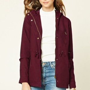 New NWT Hooded Burgundy Utility Jacket Forever21